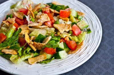 lebanese fattoush salad, fattoush salad, pita bread salad, lebanese bread salad, lemon vinaigrette, vegetarian, salad